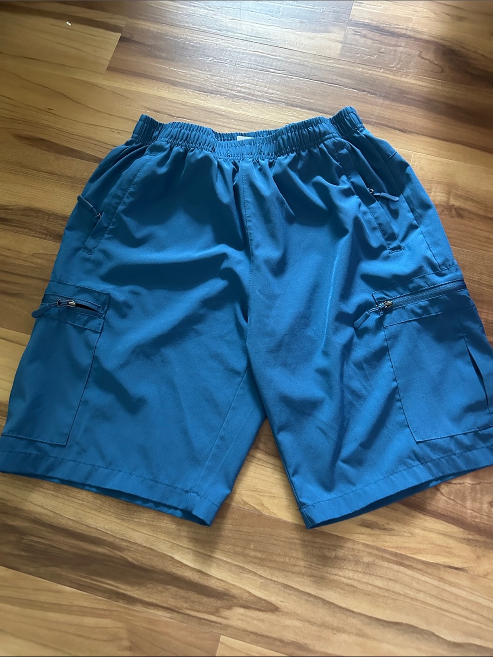 Men's Cargo Shorts with Elastic Waistband in Teal Blue